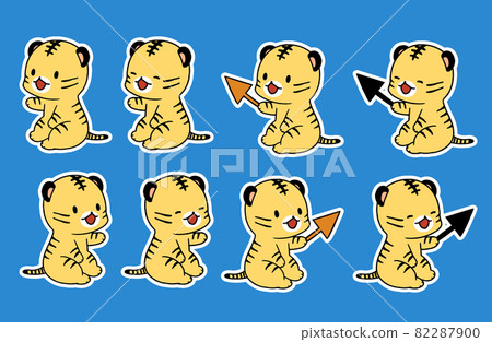 Illustration set of a tiger holding an arrow with a white border Illustration set of a tiger holding an arrow with a white border 82287900