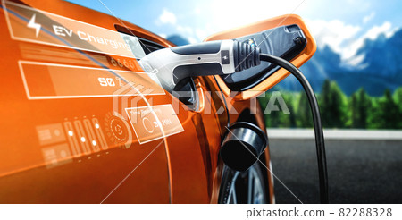 EV charging station for electric car in concept of alternative green energy 82288328