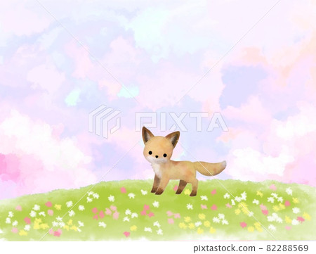 Illustration of flower field and fox 82288569