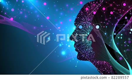 Artificial intelligence with Digital Brain, Neural Networks and Learning Processing Big Data, Machine Learning concept. Binary data flow on blue background, illustration Artificial intelligence with Digital Brain, Neural Networks and Learning Processing Big Data, Machine Learning concept. Binary data flow on blue background, illustration 82289557