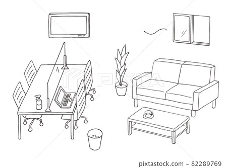 Infectious disease control in the conference room & sofa Hand-drawn illustration (monochrome) Infectious disease control in the conference room & sofa Hand-drawn illustration (monochrome) 82289769