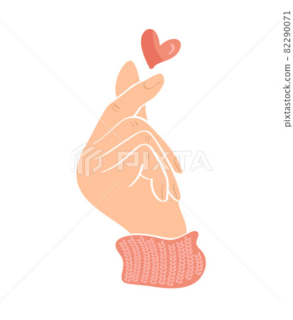 Sketch doodle of hand showing heart with fingers gesture mini love. Color Hand drawn vector illustration autumn. Love Valentine Day concept 82290071