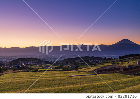 (山梨縣南阿爾卑斯市)黎明前的中野梯田和富士山 (山梨縣南阿爾卑斯市)黎明前的中野梯田和富士山 82291710