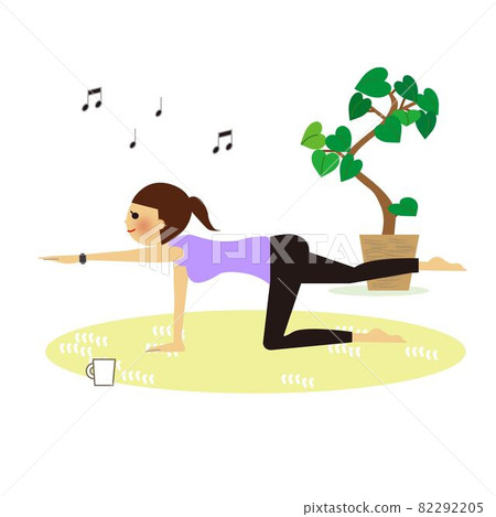 A woman who wears a smart watch and enjoys exercising at home 82292205