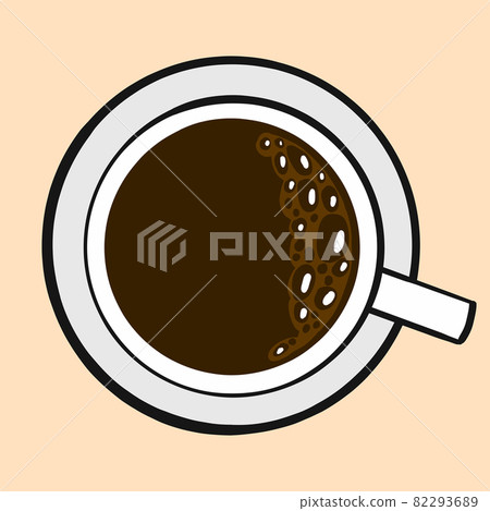 Top view of hot coffee cup vector on orange background Top view of hot coffee cup vector on orange background 82293689