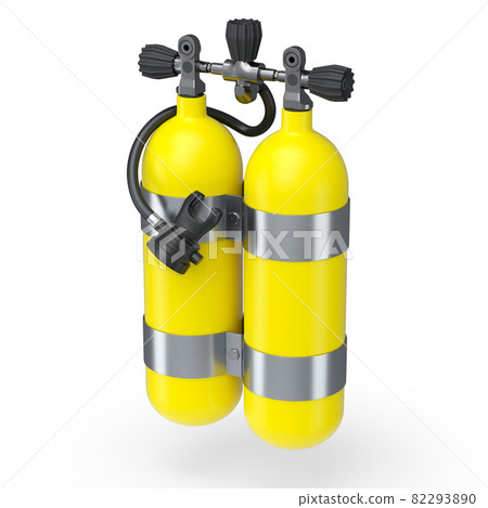 Yellow diving tanks or balloons full oxygen for snorkeling isolated on a white Yellow diving tanks or balloons full oxygen for snorkeling isolated on a white 82293890