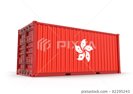 Realistic shipping cargo container textured with Flag of Hong Kong. Isolated. 3D Rendering 82295243