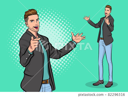 smart business man bearded point and presenting 82296316