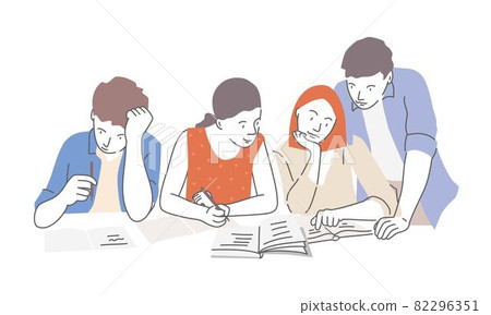 Young people sitting at the table and learning. 82296351