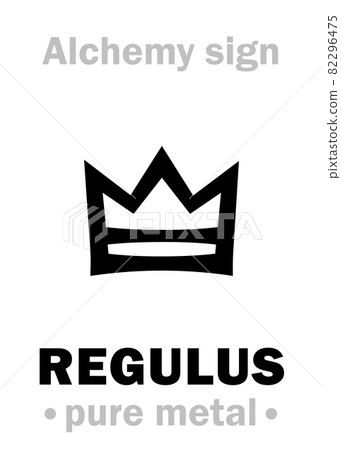 Alchemy Alphabet: REGULUS (Latin: "kinglet, small king"), pure form of metal refined from ore, end-product of metallic ore smelting (as opposed to impure ore). Also oft.refers to: Regulus of Antimony. 82296475