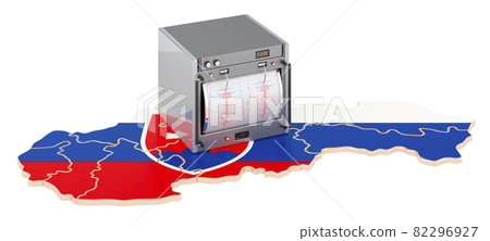 Earthquake in Slovakia, concept. Seismograph on the Slovak map. 3D rendering 82296927