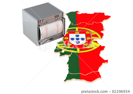 Earthquake in Portugal, concept. Seismograph on the Portuguese map. 3D rendering 82296934