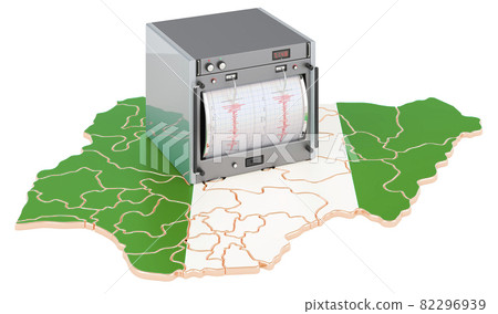 Earthquake in Nigeria, concept. Seismograph on the Nigerian map. 3D rendering 82296939