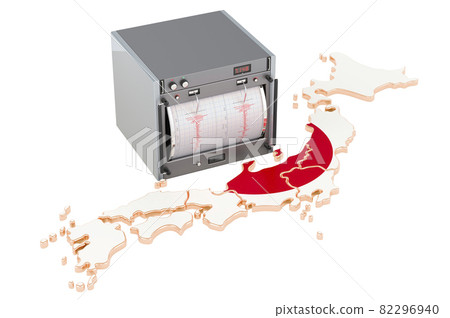 Earthquake in Japan, concept. Seismograph on the Japanese map. 3D rendering 82296940