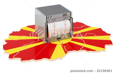 Earthquake in Macedonia, concept. Seismograph on the Macedonian map. 3D rendering 82296961