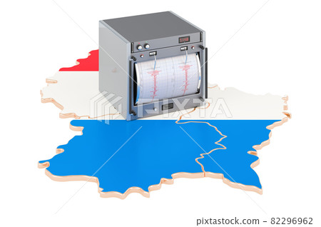 Earthquake in Luxembourg, concept. Seismograph on the Luxembourgish map. 3D rendering Earthquake in Luxembourg, concept. Seismograph on the Luxembourgish map. 3D rendering 82296962