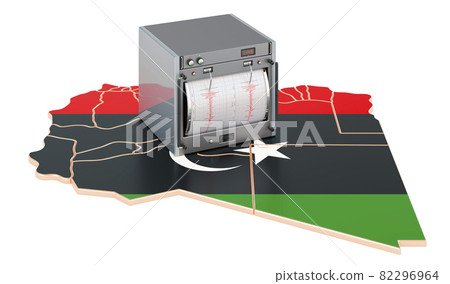 Earthquake in Libya, concept. Seismograph on the Libyan map. 3D rendering 82296964