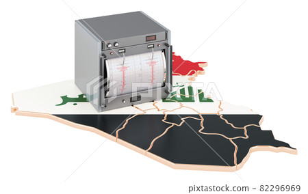 Earthquake in Iraq, concept. Seismograph on the Iraqi map. 3D rendering 82296969