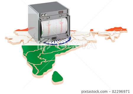 Earthquake in India, concept. Seismograph on the Indian map. 3D rendering 82296971
