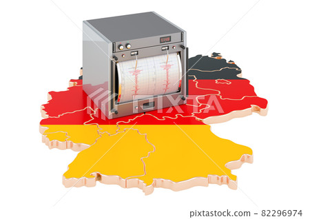 Earthquake in Germany, concept. Seismograph on the German map. 3D rendering 82296974