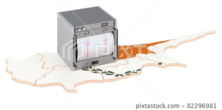 Earthquake in Cyprus, concept. Seismograph on the Cypriot map. 3D rendering 82296981
