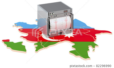 Earthquake in Azerbaijan, concept. Seismograph on the Azerbaijani map. 3D rendering Earthquake in Azerbaijan, concept. Seismograph on the Azerbaijani map. 3D rendering 82296990