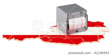 Earthquake in Austria, concept. Seismograph on the Austrian map. 3D rendering Earthquake in Austria, concept. Seismograph on the Austrian map. 3D rendering 82296991