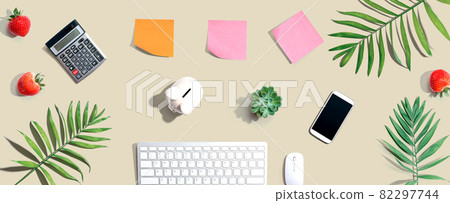 Computer keyboard with office supplies Computer keyboard with office supplies 82297744