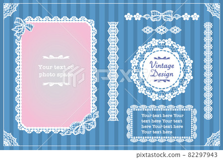 古色古香的花邊框架，絲帶材料套裝。矢量素材。 82297943