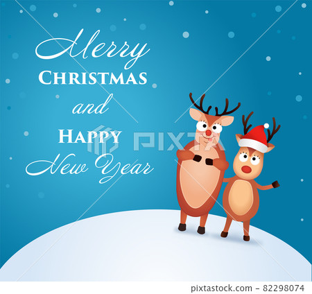 Christmas Reindeer. Cute and funny character Deer. Christmas card. Vector illustration. Christmas Reindeer. Cute and funny character Deer. Christmas card. Vector illustration. 82298074