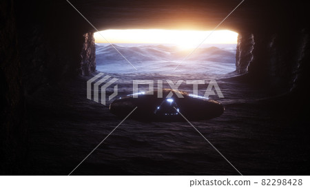 Futuristic old sci fi ship flying in rock cave. Future concept. 3d rendering. 82298428