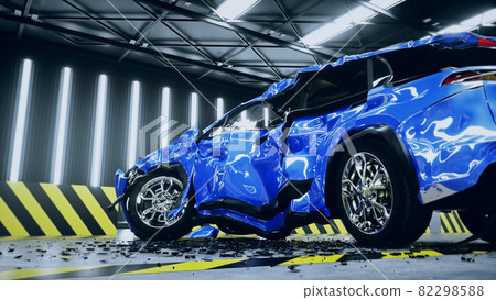 Destroyed car, crash test. 3d renderng. 82298588