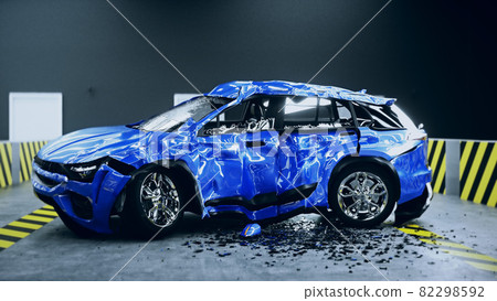 Destroyed car, crash test. 3d renderng. 82298592