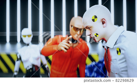 Robot crash test dummy and human. Future concept. 3d rendering. Robot crash test dummy and human. Future concept. 3d rendering. 82298629