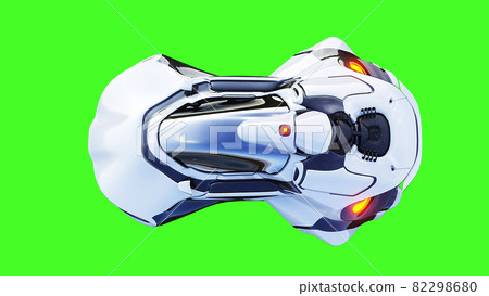 Futuristic sci fi flying car, ship. green screen isolate. 3d rendering. 82298680