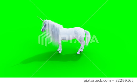 standing white magical unicorn. Green screen isolate. 3d rendering. 82299163
