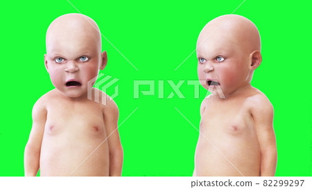 Evil speaking baby, children. Green screen 3d rendering. 82299297