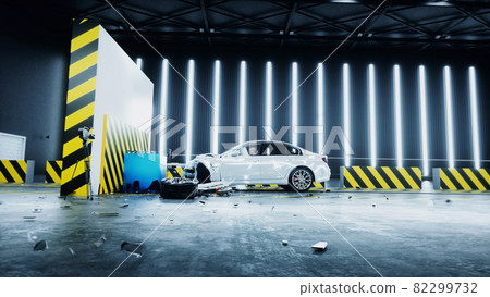 Generic 3d car crash test. Car destruction. 3d rendering. 82299732