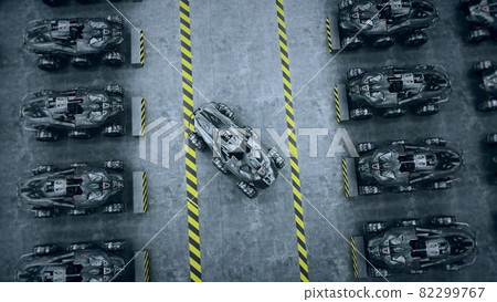 Futuristic military tanks in military base. 3d rendering. Futuristic military tanks in military base. 3d rendering. 82299767