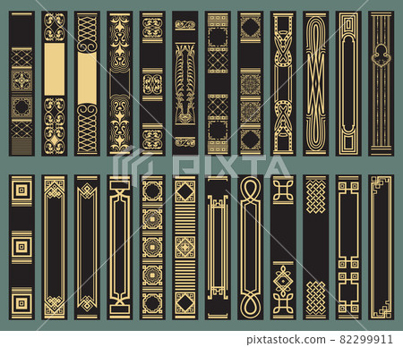 Extensive collection of Book spine design template. Retro Old frames. Art Deco Brochure design. Geometric pattern. Extensive collection of Book spine design template. Retro Old frames. Art Deco Brochure design. Geometric pattern. 82299911