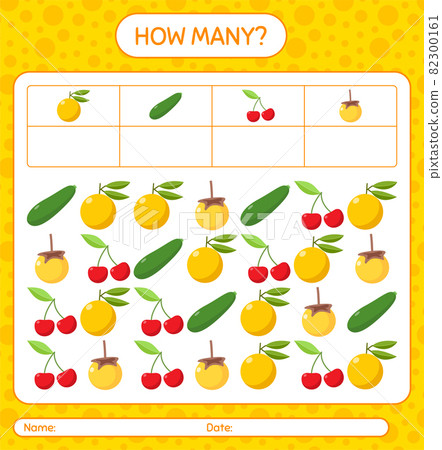 How many counting game with fruit. worksheet for preschool kids, kids activity sheet, printable worksheet How many counting game with fruit. worksheet for preschool kids, kids activity sheet, printable worksheet 82300161