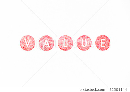 Red color rubber stamp in word value on white paper background Red color rubber stamp in word value on white paper background 82301144