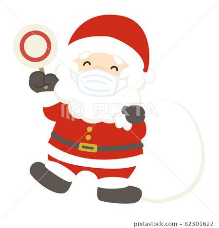 Illustration of Santa Claus holding a circle tag and wearing a mask Illustration of Santa Claus holding a circle tag and wearing a mask 82301622