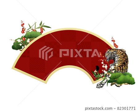 Fan frame material ――Shotakeume and tiger ――Transparent background ――Cut out Fan frame material ――Shotakeume and tiger ――Transparent background ――Cut out 82301771