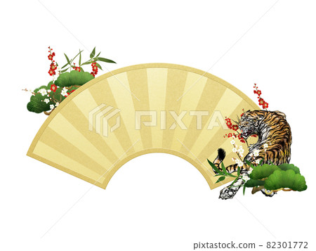 Fan frame material ――Shotakeume and tiger ――Transparent background ――Cut out Fan frame material ――Shotakeume and tiger ――Transparent background ――Cut out 82301772