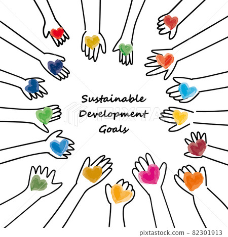 CMYK simple line drawing of heart and hand of SDGs image CMYK simple line drawing of heart and hand of SDGs image 82301913
