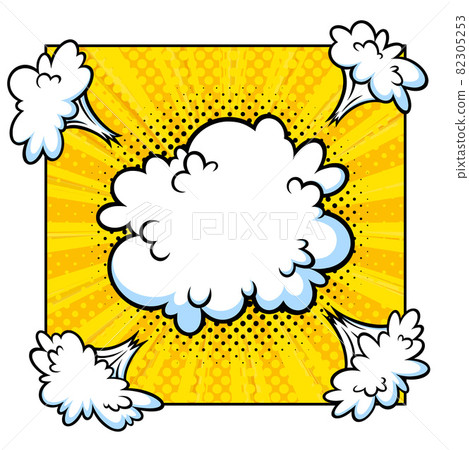 Surprising boom cloud in halftone background for sales and promotions. Yellow banner template for surprises and bursting events. Vector illustration Surprising boom cloud in halftone background for sales and promotions. Yellow banner template for surprises and bursting events. Vector illustration 82305253