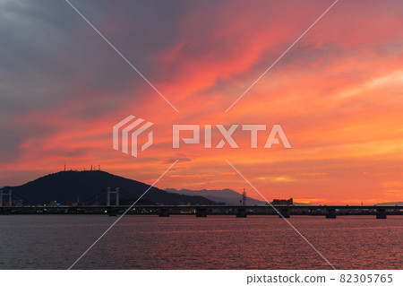 [Mt. Bizan] Evening view of Tokushima [Yoshino River] 82305765