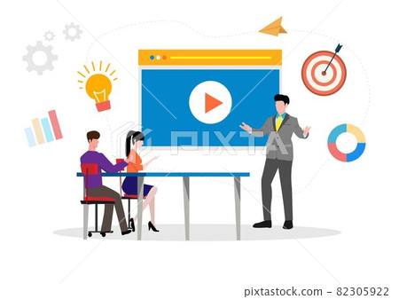 Professional Training Education Video Tutorials Online Business Courses Presentations Webinars expertise Skill Development Design for Mobile and Web Graphics. Flat style cartoon illustration vector 82305922