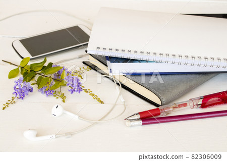 notebook planner, mobile phone for business work arrangement flat lay style 82306009